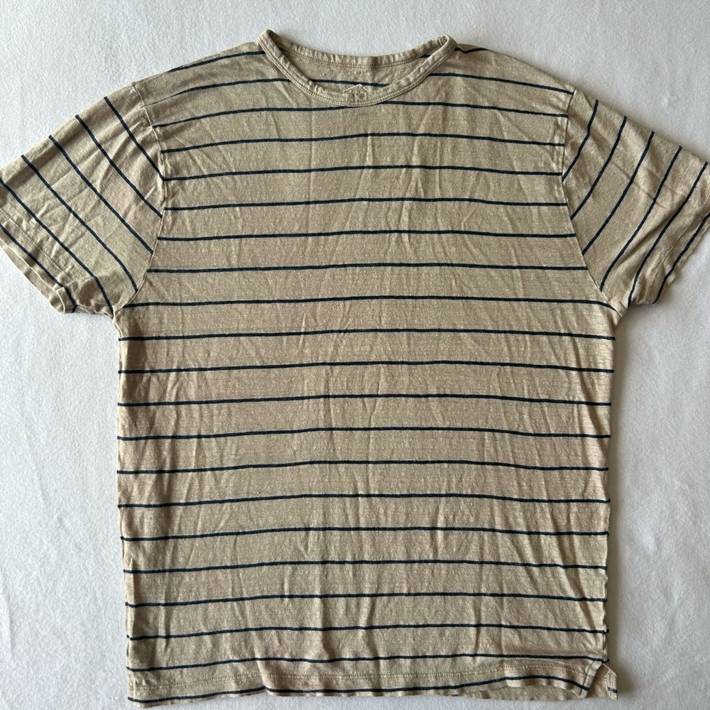 Striped Tan and Navy 100% Linen T-Shirt